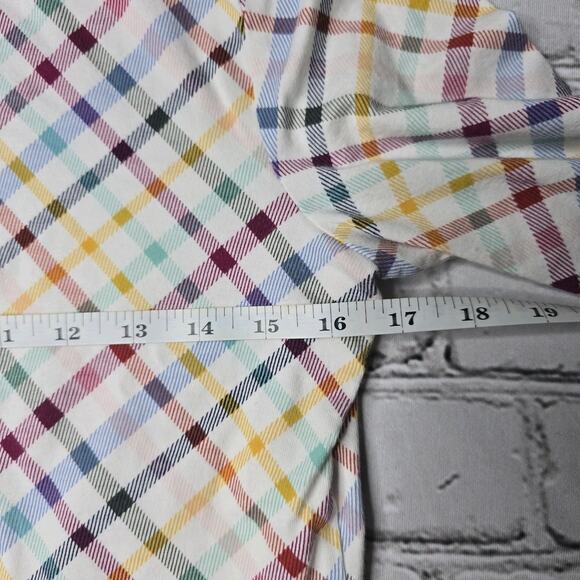 Talbots Cotton Blend Rainbow Plaid Print Boatneck 3/4 Sleeve Top Size MP - Picture 7 of 9